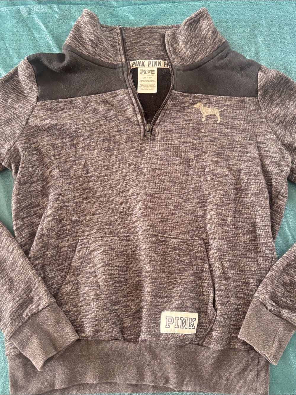 PINK Victoria's Secret Women’s Gray Heather Quarter-Zip Pullover Sweater